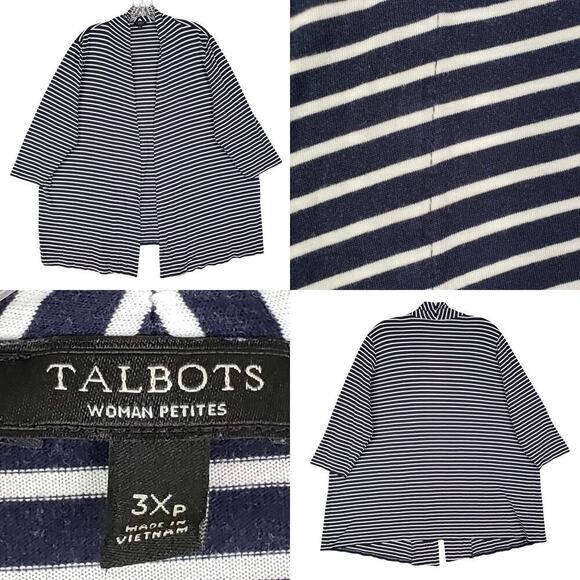 Talbots Cardigan Sweater Terry Knit Blue White Womens Plus Size 3XP Open Front - Picture 1 of 12